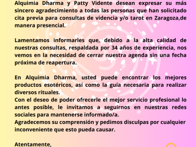 Comunicado sobre la necesidad de cerrar agenda para poder responder a la demanda actual de citas presenciales en espera