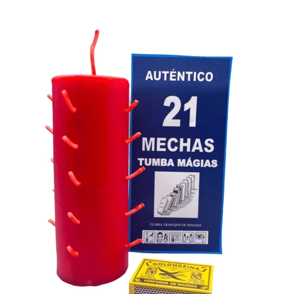 Velón 21 Mechas Rojo.